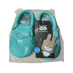 Romirus Moccasin Crib Shoes Infant Size 12-18 Months Turquoise New